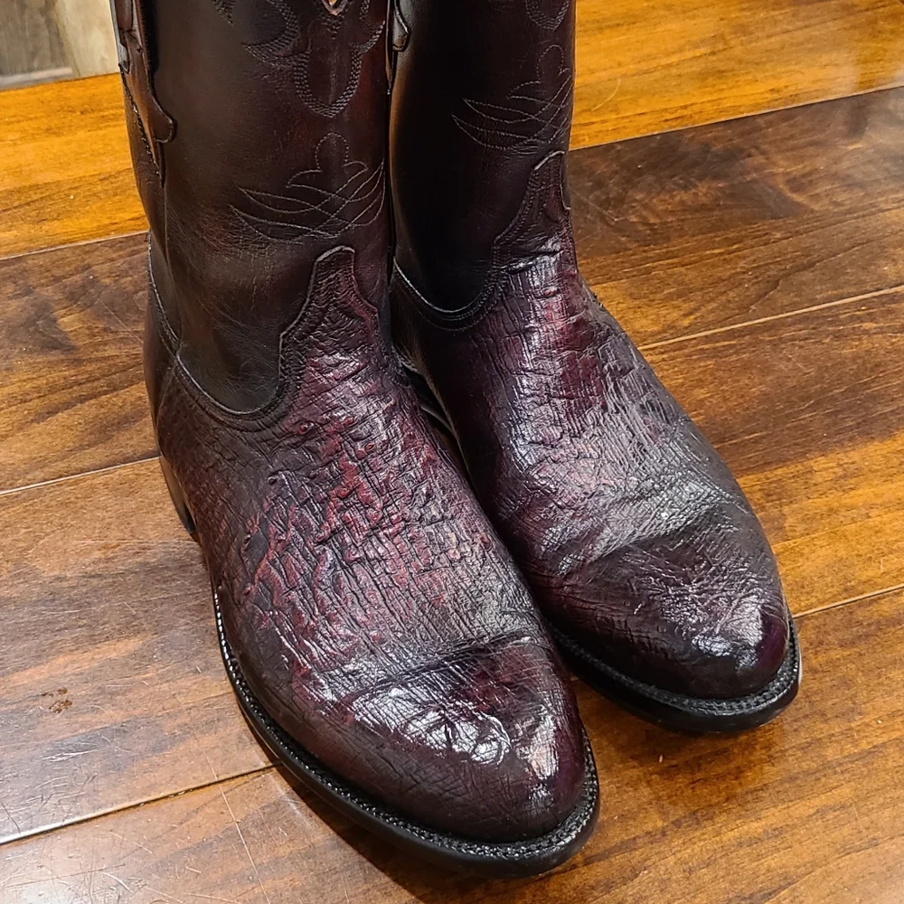 Vintage Lucchese Smooth Ostrich Cowboy Boots in Black Cherry Great find today!!! Vtg. Lucchese Handmade Classic black  main image 2